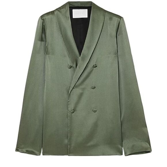 Asceno Green Silk Double Breasted Oversized Blazer | Size M - Picture 4 of 12